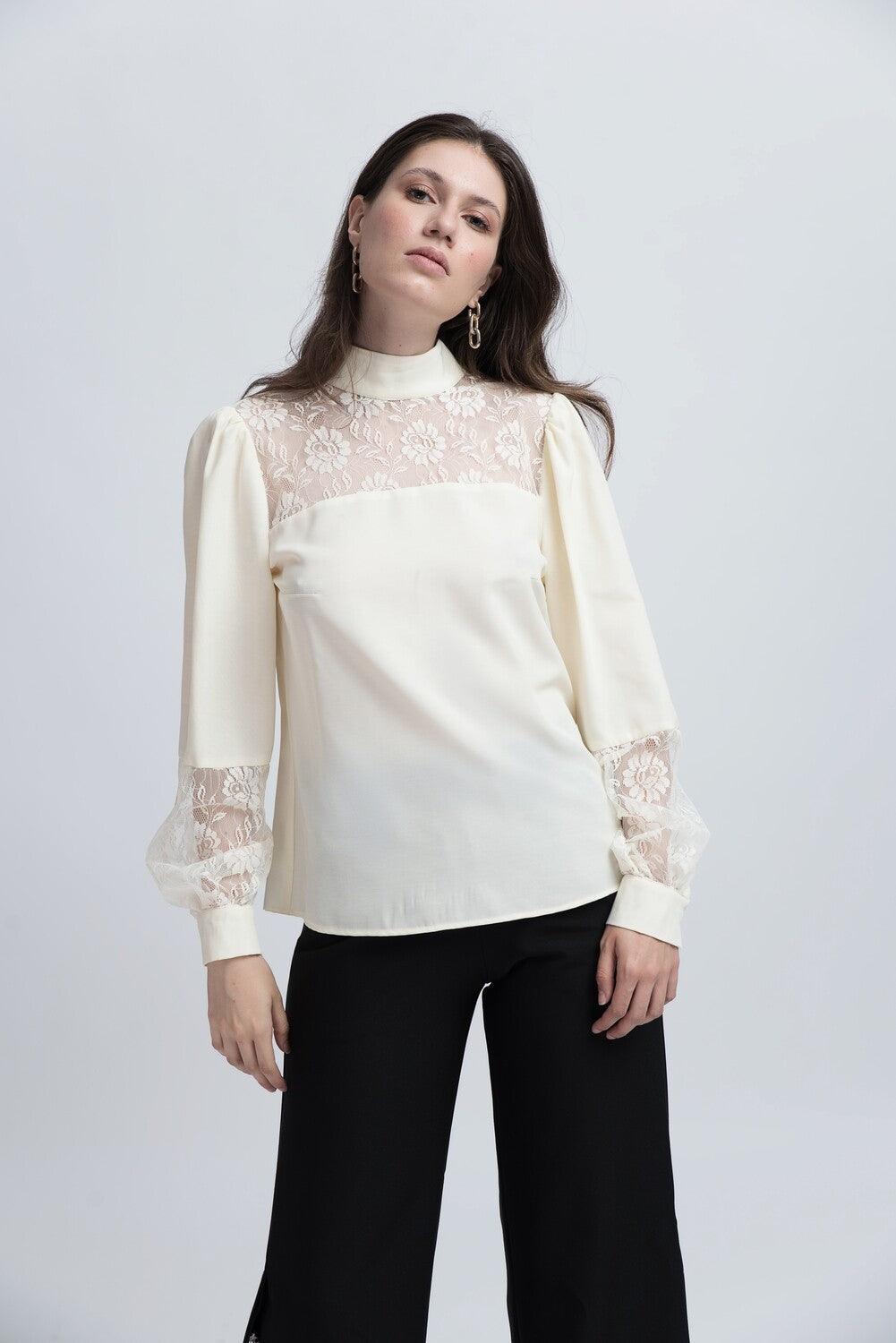Bluză din Bumbac cu Dantelă