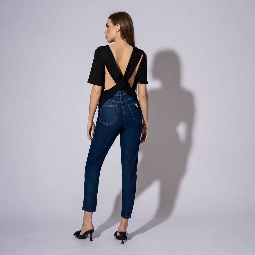 Blugi dama cu fermoare pe picioare No6 Dark Blue