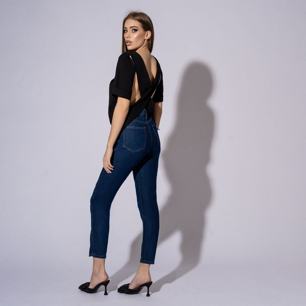 Blugi dama cu fermoare pe picioare No6 Dark Blue