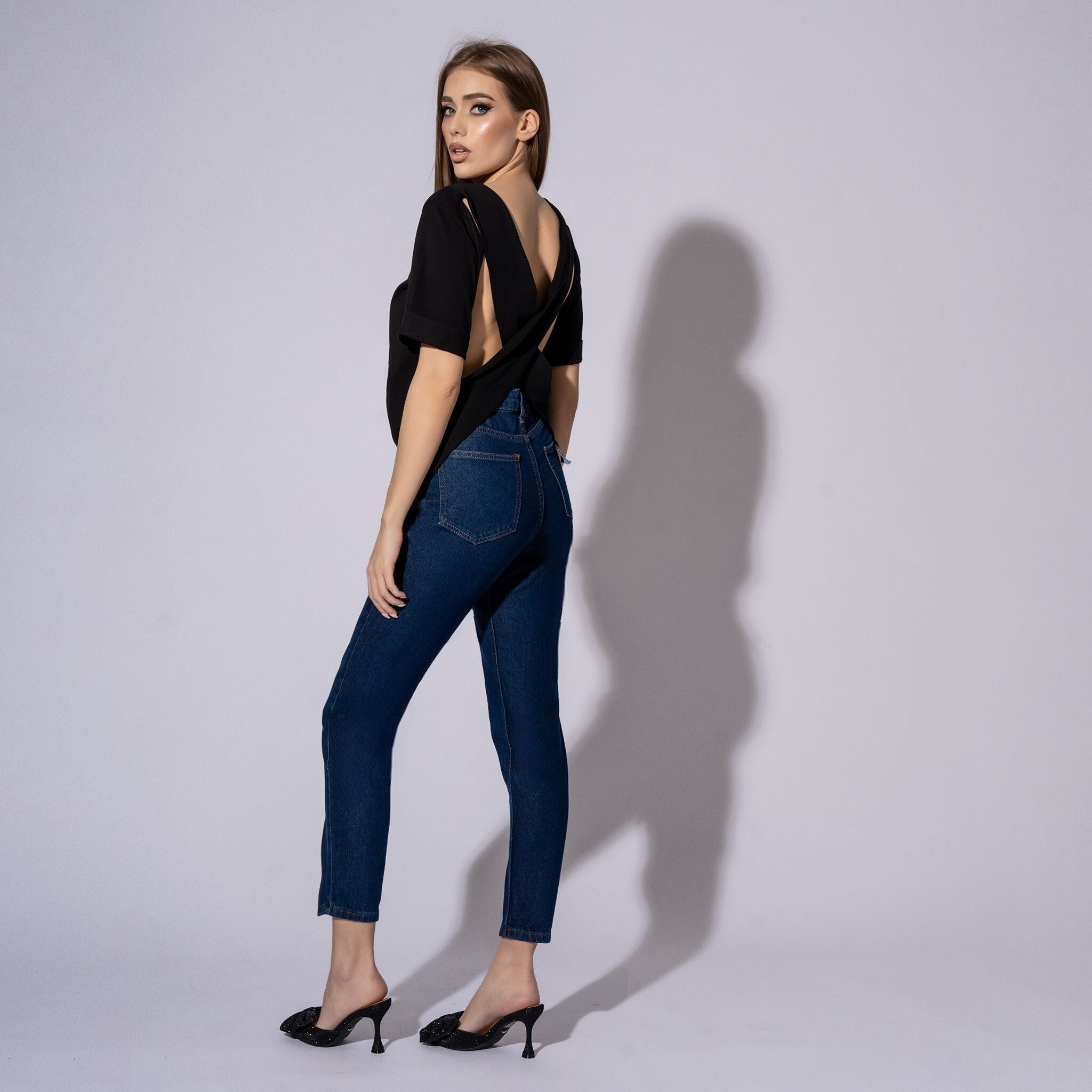 Blugi dama cu fermoare pe picioare No6 Dark Blue