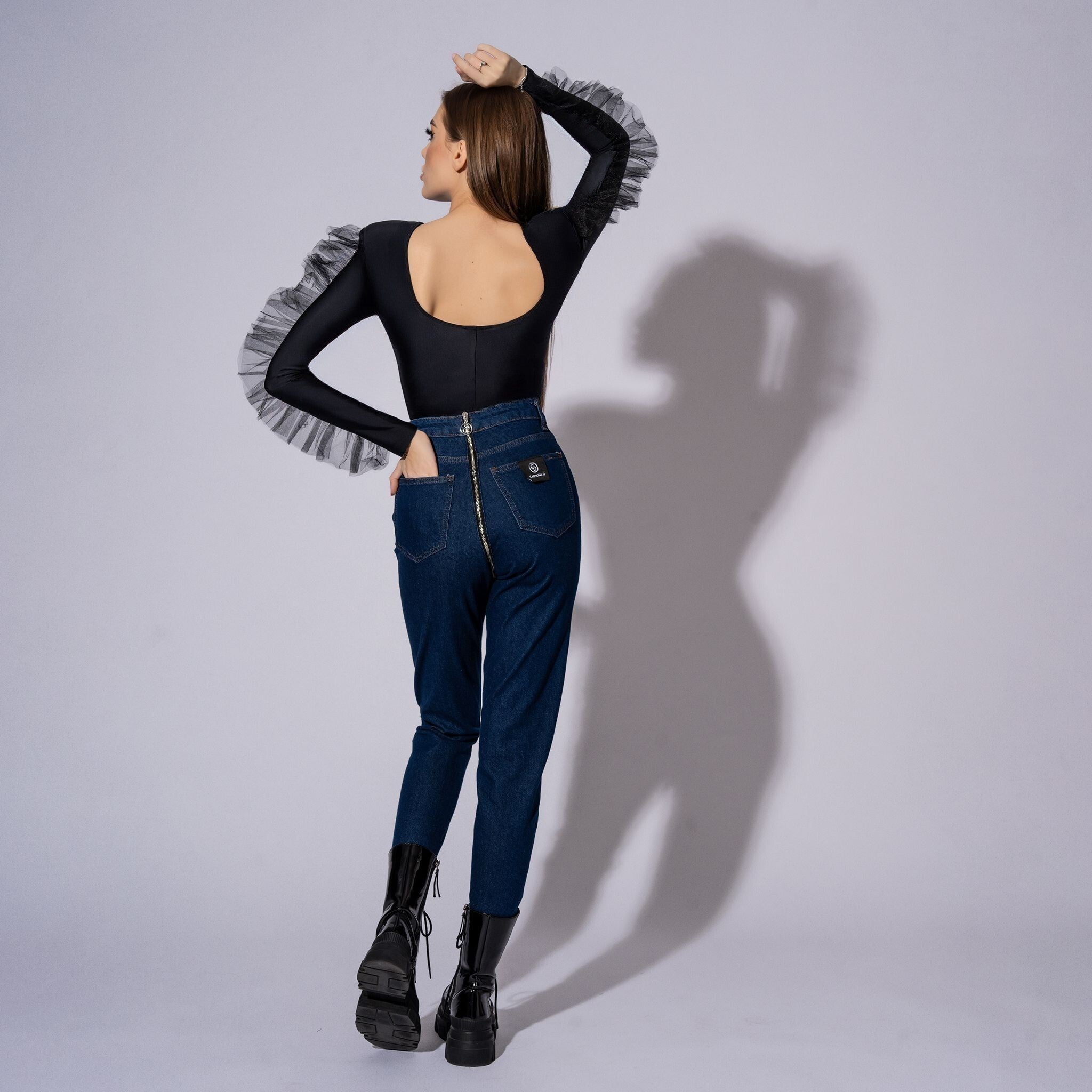 Body negru cu volane din tulle